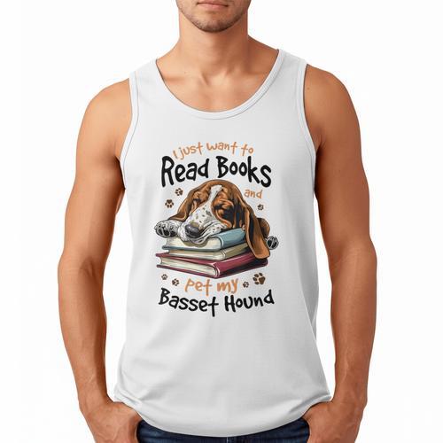 Basset Hound Dog Breed I Just Want To Read Books And Pet My Men Tank Top - Bookorys