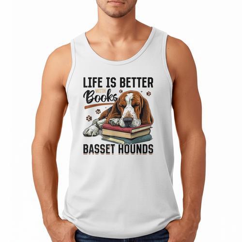Basset Hound Dog Breed Life Is Better With Books And a For Men Women Girls Kids Men Tank Top - Bookorys AU