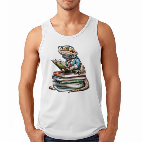 Bearded Dragon Reading Books Matching Bookworm Librarian Men Tank Top - Bookorys AU