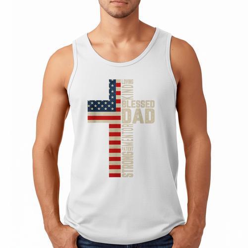 Blessed Dad Christian From Daughter Son Jesus Patriotic Men Tank Top - Father's Day Fun