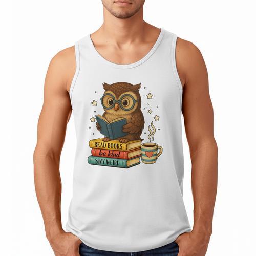 Book Lover Owl Reading Bookish Library Read Books Be Kind Men Tank Top - Bookorys