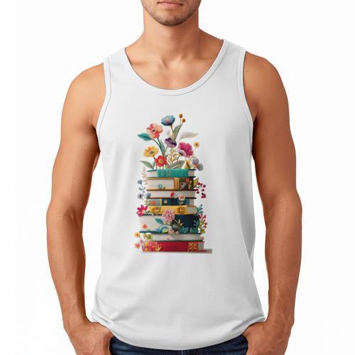Book Stack With Flowers Reading Lover Bookish Men Tank Top - Bookorys
