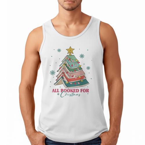 All Booked For Christmas Book Christmas Tree Lights Bookish Men Tank Top - Bookorys