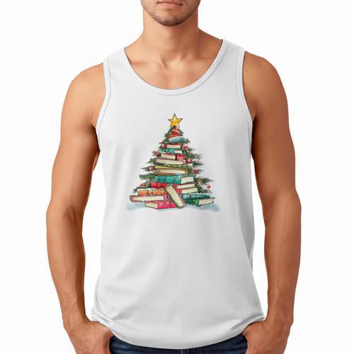 All Booked For Christmas Book Christmas Tree Lights Xmas Men Tank Top - Bookorys