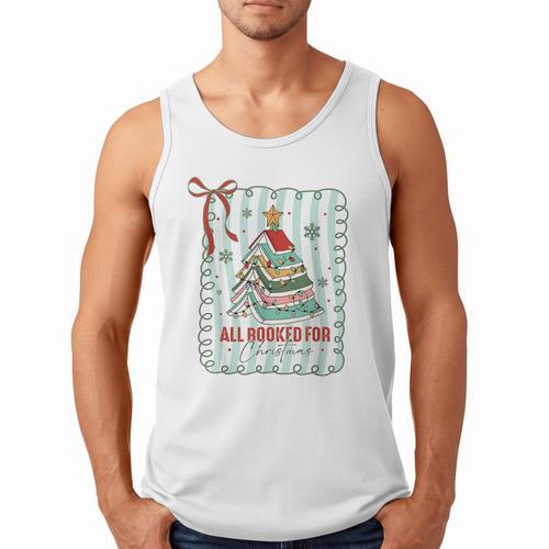 All Booked For Christmas Book Xmas Tree Coquette Bow Lights Men Tank Top - Bookorys CA