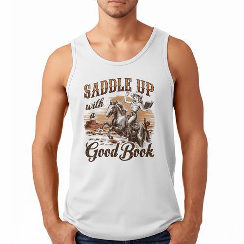 Bookish Retro Western Cowgirl Texas Book Lover Novel Reader Men Tank Top - Bookorys DE