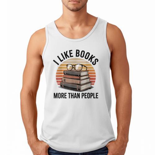 I Like Books More Than People Glasses Men Tank Top - Bookorys