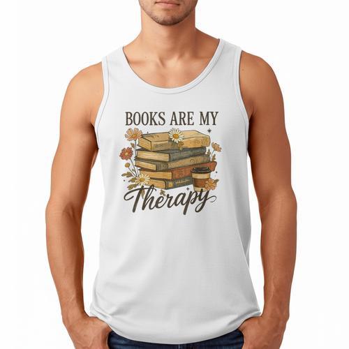 Books Are My Therapy Vintage Book Lover Daisy Art Men Tank Top - Bookorys