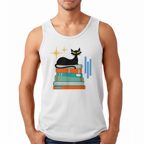 Cat And Books Retro Midcentury Mid Century Aesthetic Men Tank Top - Bookorys