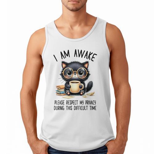 Cat Glasses Coffe Books I Am Awake Please Respect My Privacy Men Tank Top - Bookorys AU