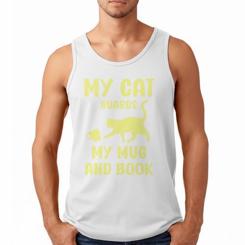 My Cat Guards My Mug And Book Humor Cats Premium Tri-Blend Men Tank Top - Bookorys AU