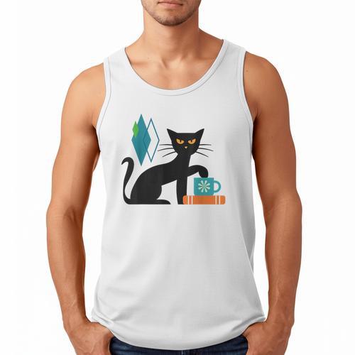 Cat Midcentury With Book And Coffee Atomic Age Mid Century Men Tank Top - Bookorys