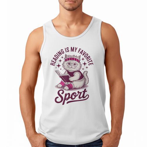 Cat Reading Is My Favorite Sport Retro Book Lover Men Tank Top - Bookorys