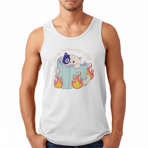 Cat Reading a Romance BookI Like My Books Extra Spicy Men Tank Top - Bookorys CA