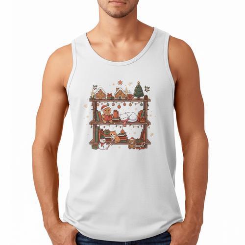 Christmas Cats Bookshelf Gingerbread Men Tank Top - Bookorys