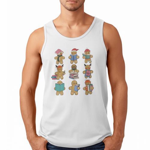 Christmas Library Gingerbread Man Books Lover Bookworm Men Tank Top - Bookorys AU