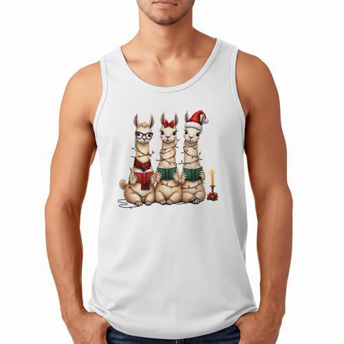Christmas Three Llamas Reading Reading Books Llama Lover Men Tank Top - Bookorys