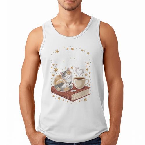 Coffee Cats & Books Cute Cat Book Lover Reading Men Tank Top - Bookorys