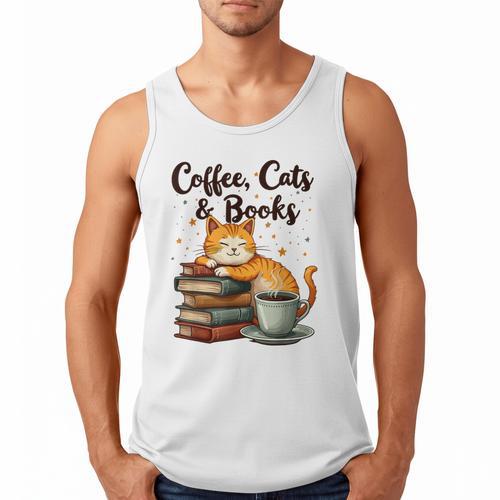Coffee Cats And Books Lover For Women & Girls Coffee Men Tank Top - Bookorys CA