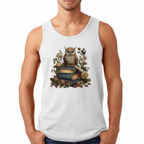 Cottagecore Aesthetic Floral Owl Books Men Tank Top - Bookorys