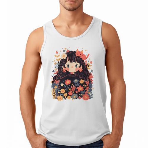 Cottagecore Wild Flowers Book Reader Cat Nature Soft Men Tank Top - Bookorys AU