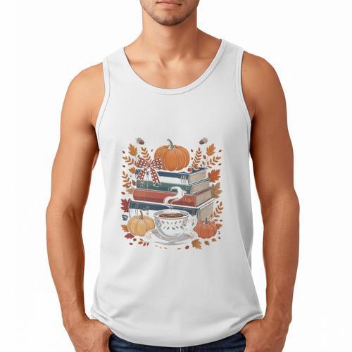 Cozy Autumn Books Fully Booked For Fall Books Pumpkin Men Tank Top - Bookorys CA