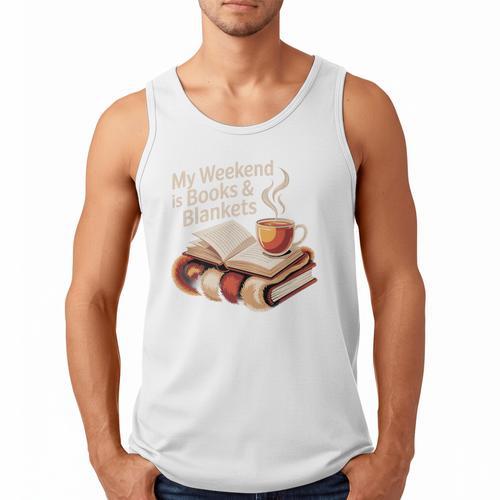 Cozy My Weekend Is Books Blankets Reading Tea Lover Premium Men Tank Top - Bookorys