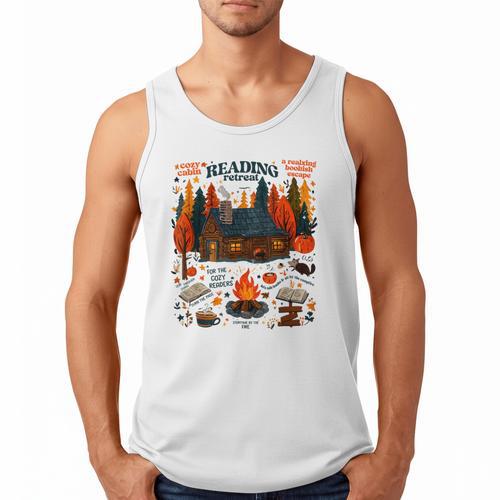 Cozy Reading Cabin Retreat Fall Bookish Autumn Cozy Reader Men Tank Top - Bookorys UK