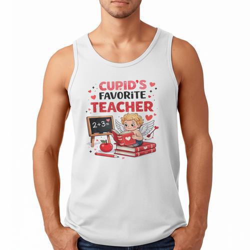 Cupid's Favorite Math Teacher Valentine Reading Book Women Men Tank Top - Bookorys
