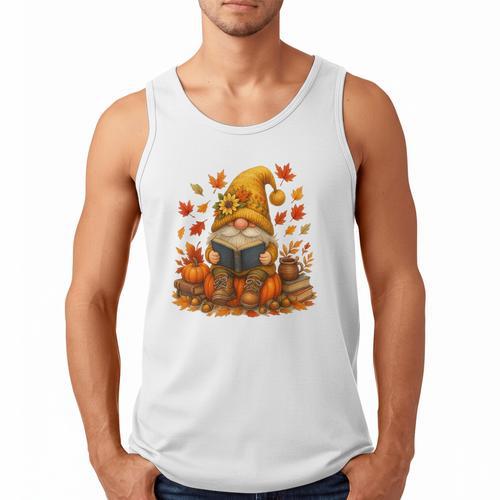 Cute Autumn Gnome Reading Pumpkin Book Lover Men Tank Top - Bookorys