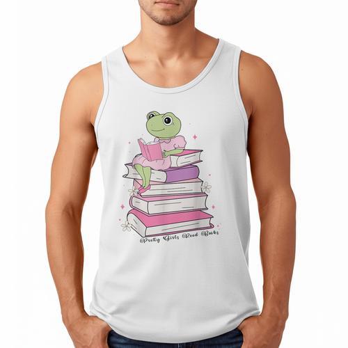 Cute Book Lover Frog Pretty Girls Read Books Kawaii Reading Men Tank Top - Bookorys