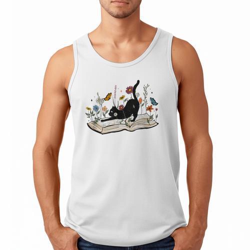 Cute Cat Flower Garden Book Kitty Reading Floral Men Women Girls Kids Men Tank Top - Bookorys AU