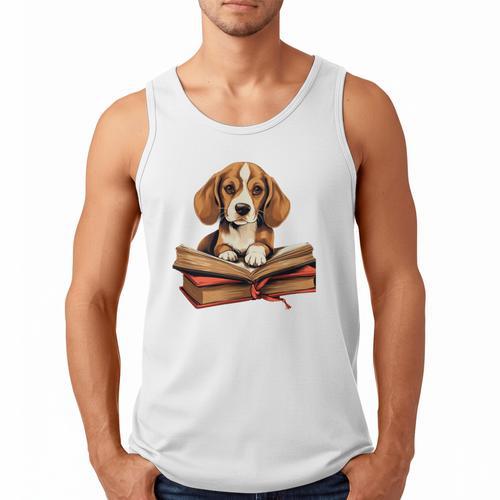 Cute Dog Beagle Reading Book Men Tank Top - Bookorys