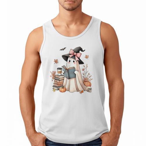 Cute Ghost Reading Book Librarian Book Lover Men Tank Top - Bookorys
