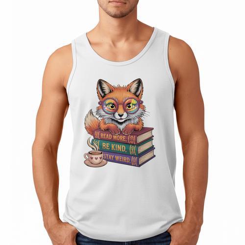 Cute Nerdy Fox Read Books Be Kind Stay Weird Book Club Premium Tri-Blend Men Tank Top - Bookorys