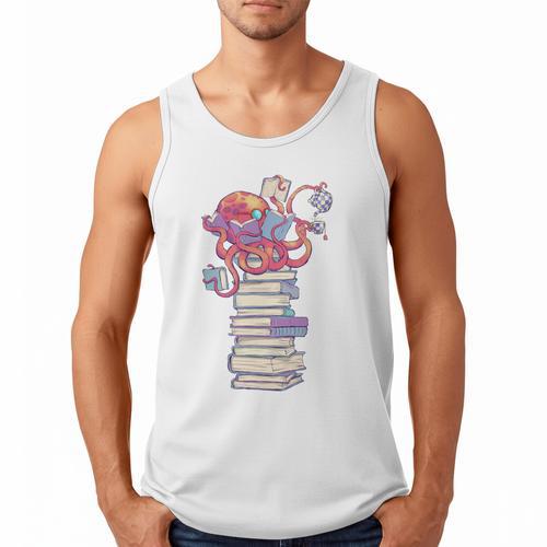 Cute Octopus Bookworm Fun Reading Tee For Book Lovers Men Tank Top - Bookorys