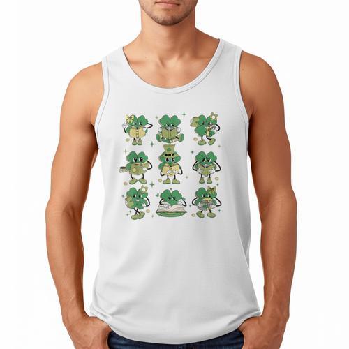 Cute Shamrock Reading Books St Patrick's Day Teacher Reading Men Tank Top - Bookorys CA