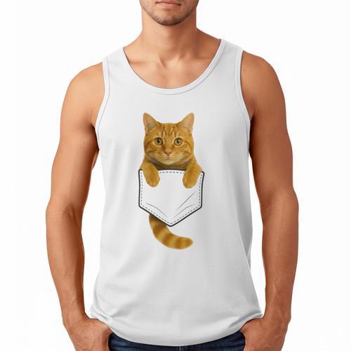 Cute Tabby Cat Pocket Cat Mom Cat Dad Cat Lover Men Tank Top - Father's Day Fun