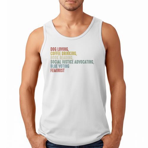 Dog Loving Coffee Drinking Book Reading Social Justice Men Tank Top - Bookorys