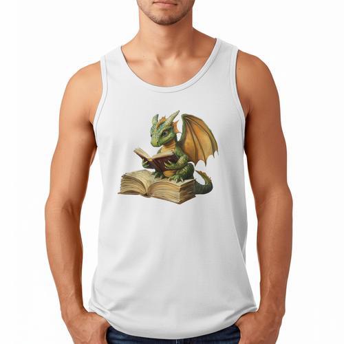 Dragon Bookworm Reading Book Graphic Men Tank Top - Bookorys