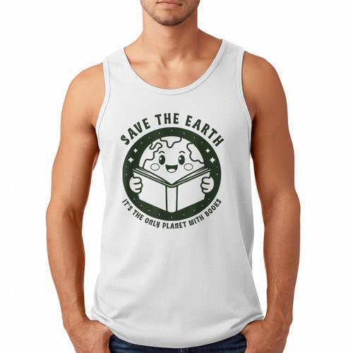 Earth Day 2025 Save Earth It´s Only Planet With Books Reader Men Tank Top - Bookorys