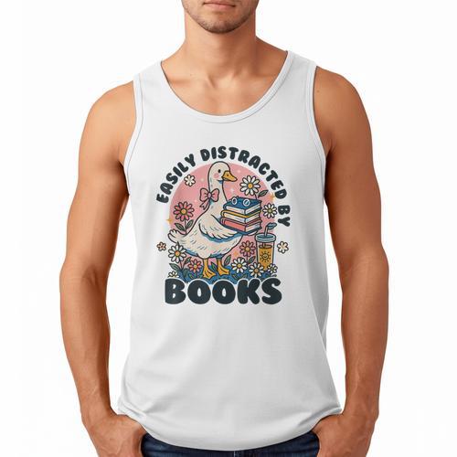 Easily Distracted By Books Read Goose Lover Bookworm Reading Men Tank Top - Bookorys