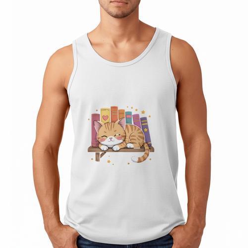 Easily Distracted By Cats And Books Cute Cat Sleeping Girls Men Tank Top - Bookorys CA