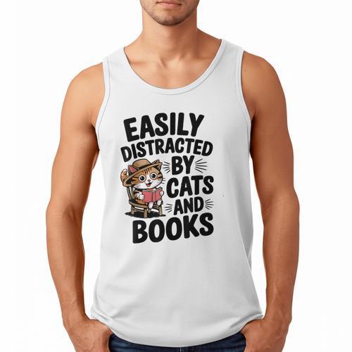 Easily Distracted By Cats And Books Lovers Reading Men Tank Top - Bookorys