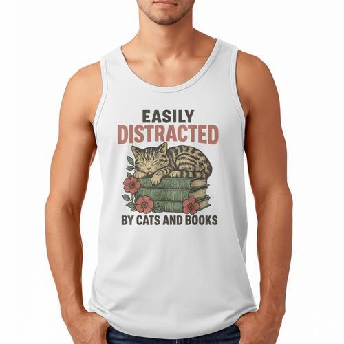 Easily Distracted By Cats And Books Vintage Men Tank Top - Bookorys AU