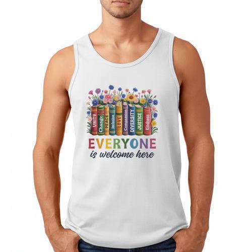 Everyone Is Welcome Here Floral Book LGBT Pride Equality Men Tank Top - Bookorys