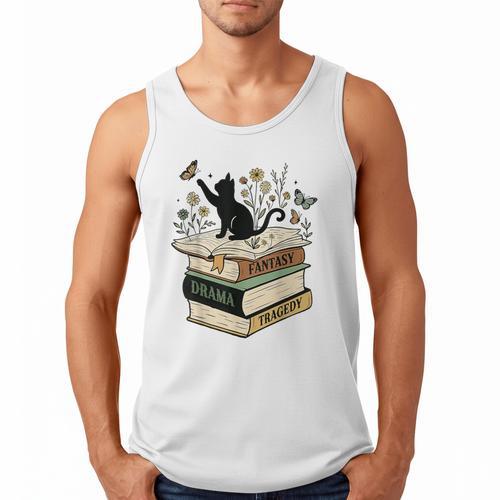 Fantasy Drama Tragedy Cat Book Lover Reading Humor Men Tank Top - Bookorys AU