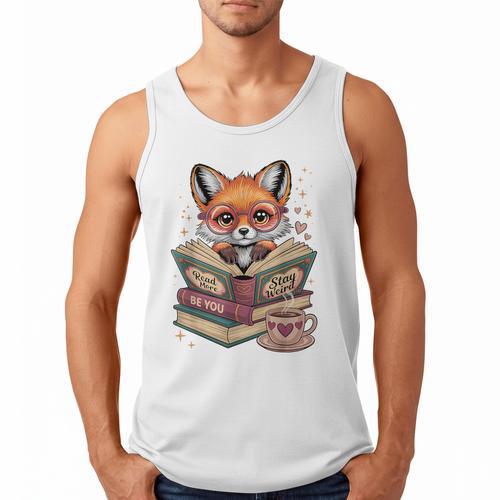 Fox Read Books Be Kind Stay Weird Reader Cute Nerd Bookworm Men Tank Top - Bookorys