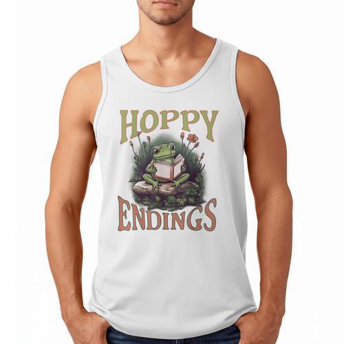 Frog Floral Cottage Core Reading Book Hoppy Endings Men Tank Top - Bookorys