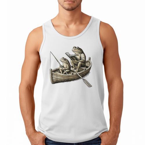 Frog Frogs Fishing & Book Vintage Classic Cottagecore Frog Men Tank Top - Bookorys CA